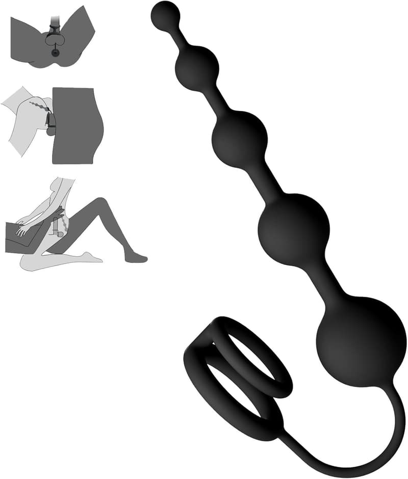Couples' Black Silicone Anal Plug & Penis Rings Set