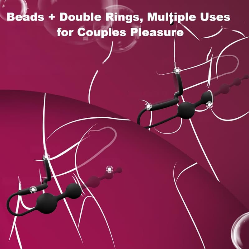 Couples' Black Silicone Anal Plug & Penis Rings Set