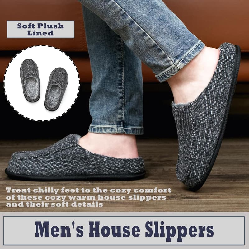 Men's Memory Foam Slip-on Slippers with Non-Slip Sole