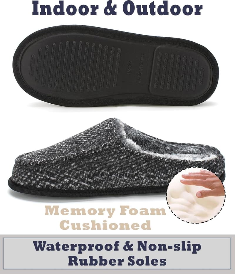 Men's Memory Foam Slip-on Slippers with Non-Slip Sole