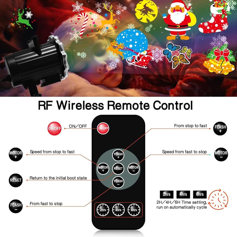 Outdoor Holiday Projector Lights with 64 HD Patterns and Remote