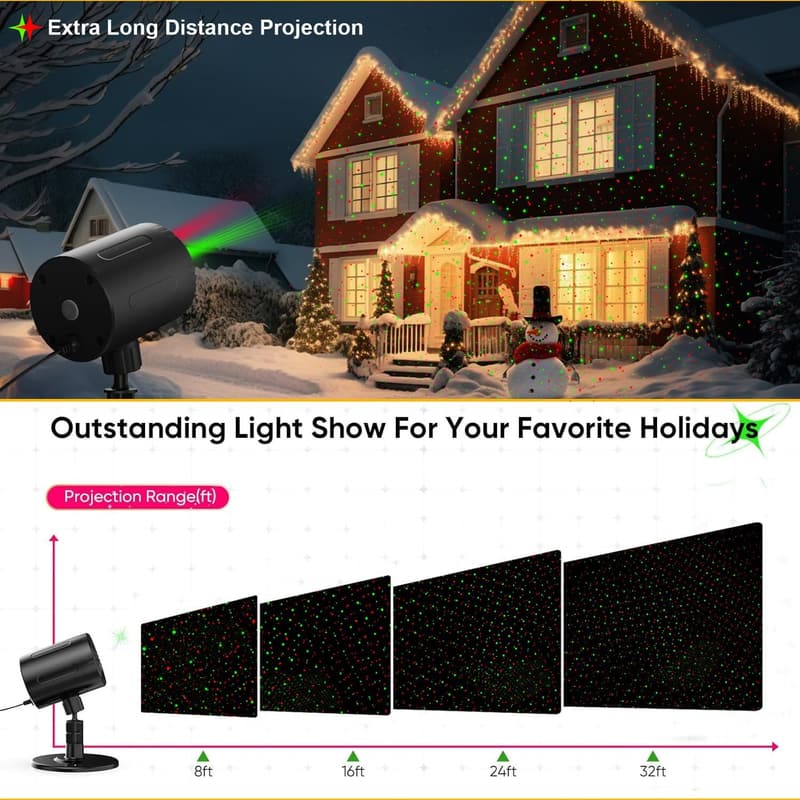 Outdoor Christmas Laser Projector Lights with Remote, Waterproof