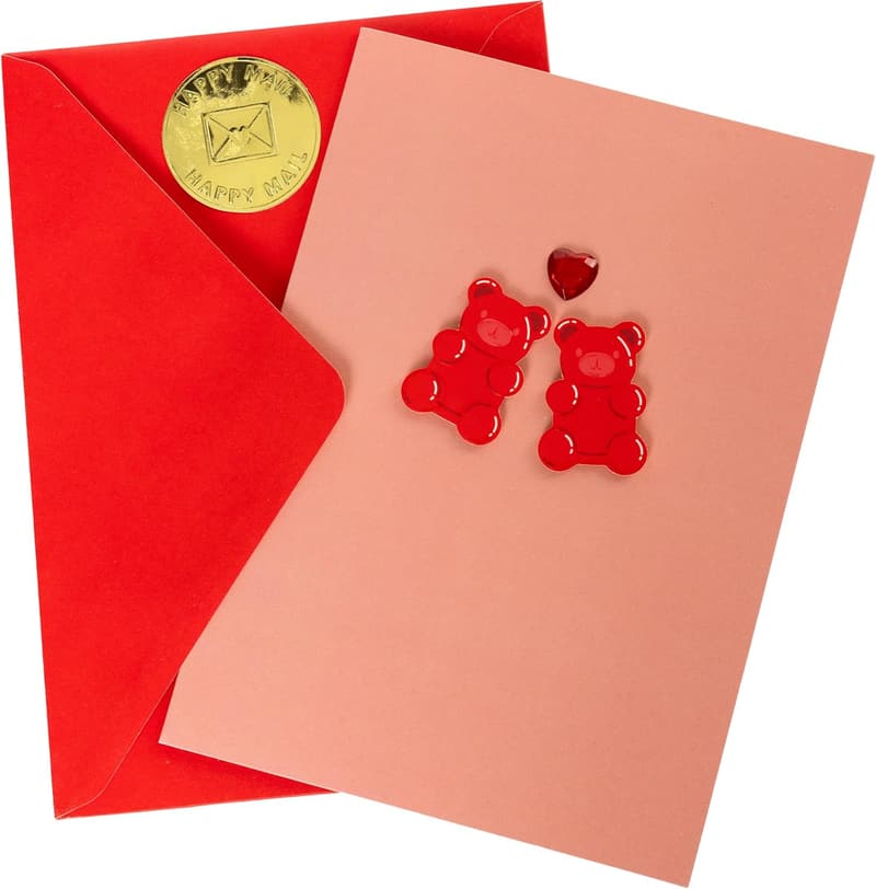 Handmade Valentine's Card with Gummy Bears Heart, 5” x 7”