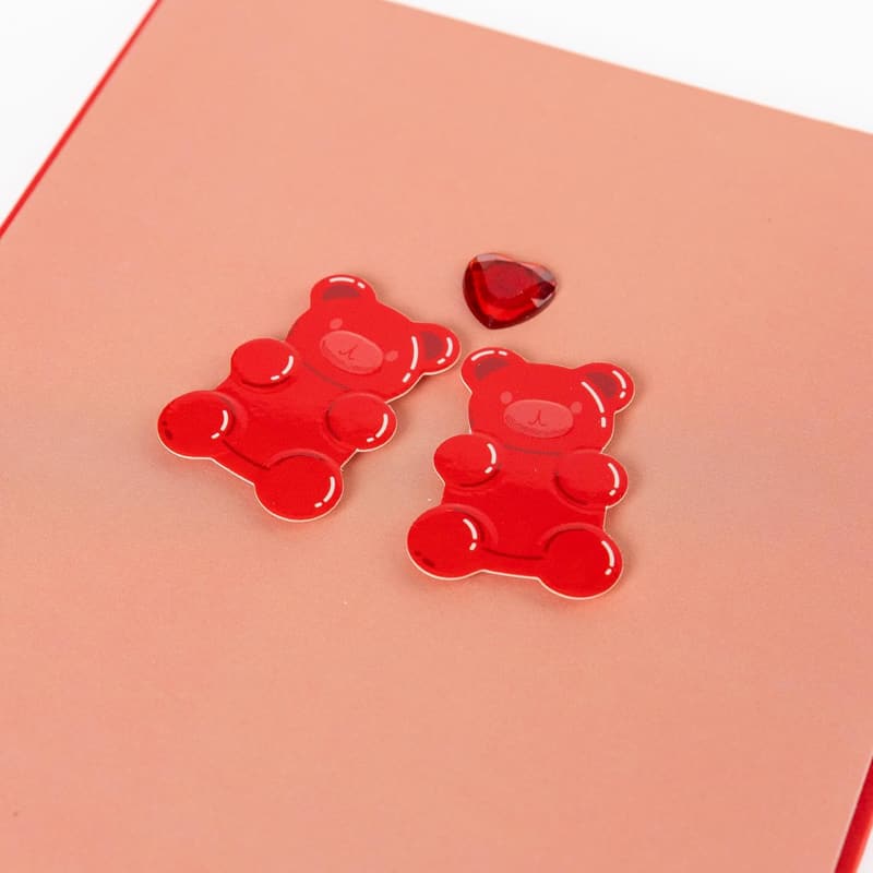 Handmade Valentine's Card with Gummy Bears Heart, 5” x 7”
