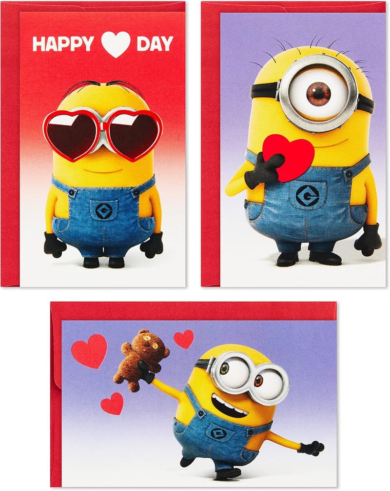 Minions Valentine's Day Cards & Stickers for Kids (18-pack)