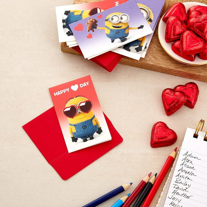 Minions Valentine's Day Cards & Stickers for Kids (18-pack)