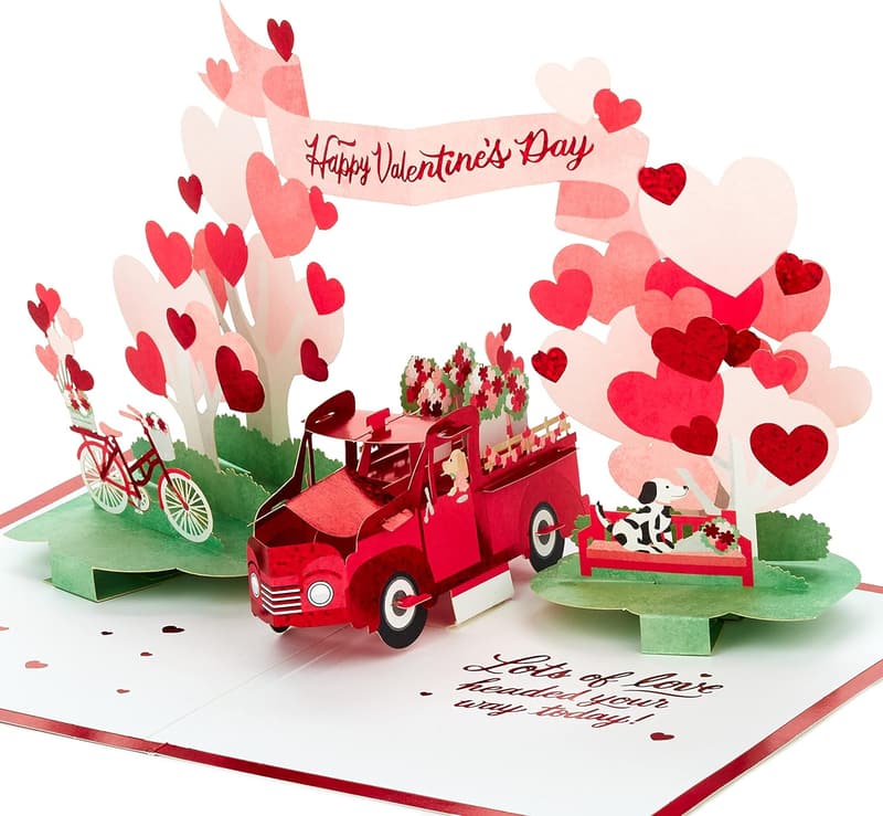 Valentine's Day Pop-Up Card - Vintage Red Truck Design