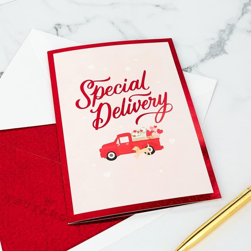 Valentine's Day Pop-Up Card - Vintage Red Truck Design