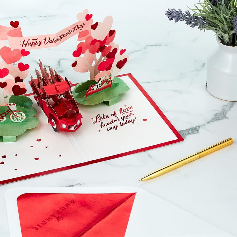 Valentine's Day Pop-Up Card - Vintage Red Truck Design