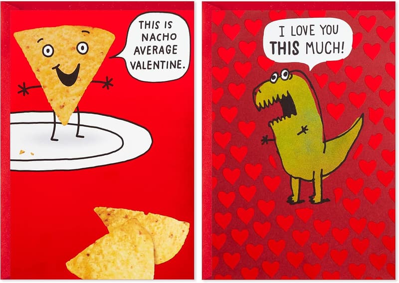 Valentine's Day Pack of 2 Funny Dinosaur & Nachos Cards