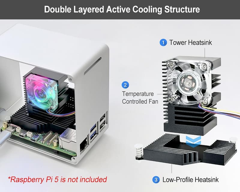 Raspberry Pi 5 Aluminum Mini Tower Case with Cooling Fan