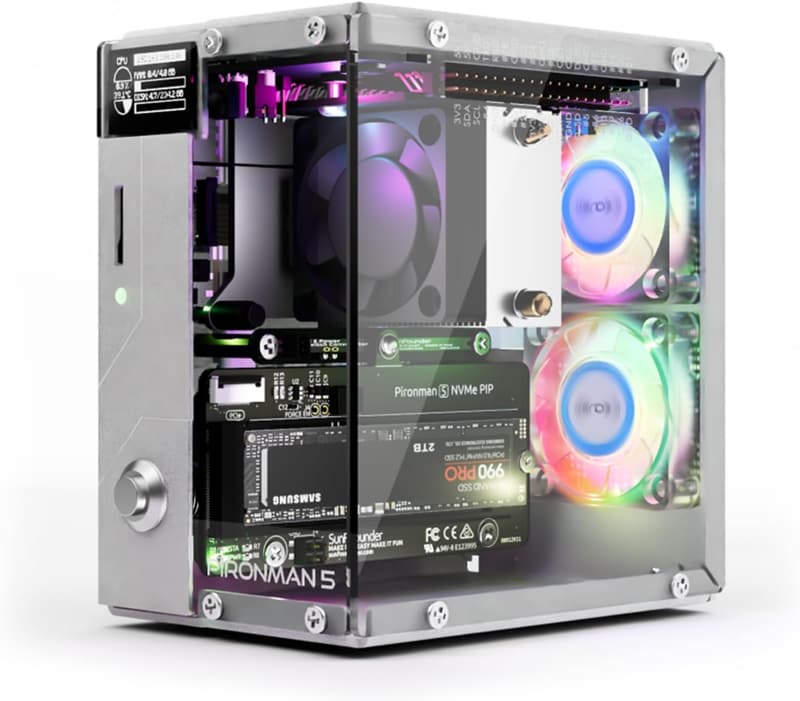 Raspberry Pi 5 Mini PC Case with Dual RGB Fans & OLED Display