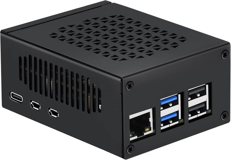 Raspberry Pi 5 Metal Case with Active Cooler Support (Black)
