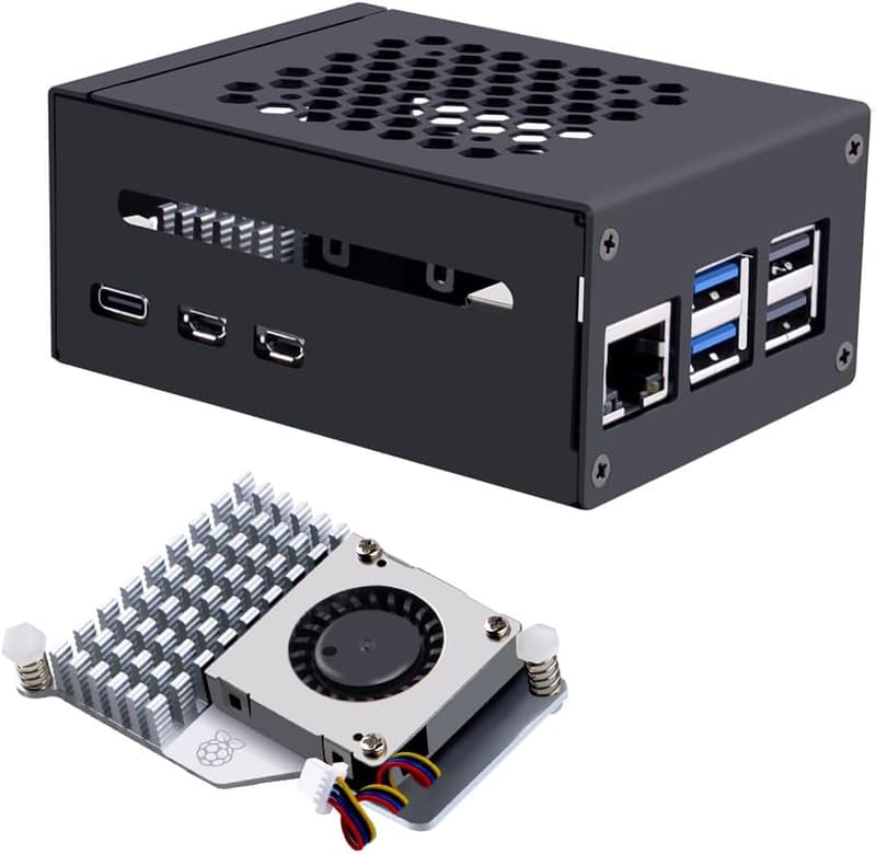 Raspberry Pi 5 Metal Case with Active Cooler & PCIe Support