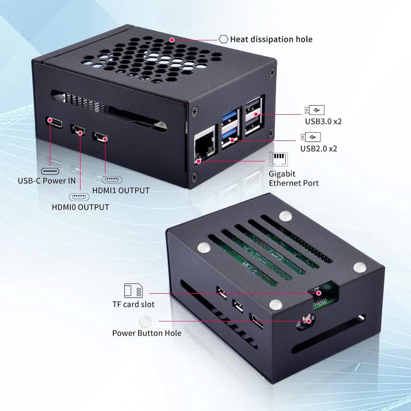Raspberry Pi 5 Metal Case with Active Cooler & PCIe Support