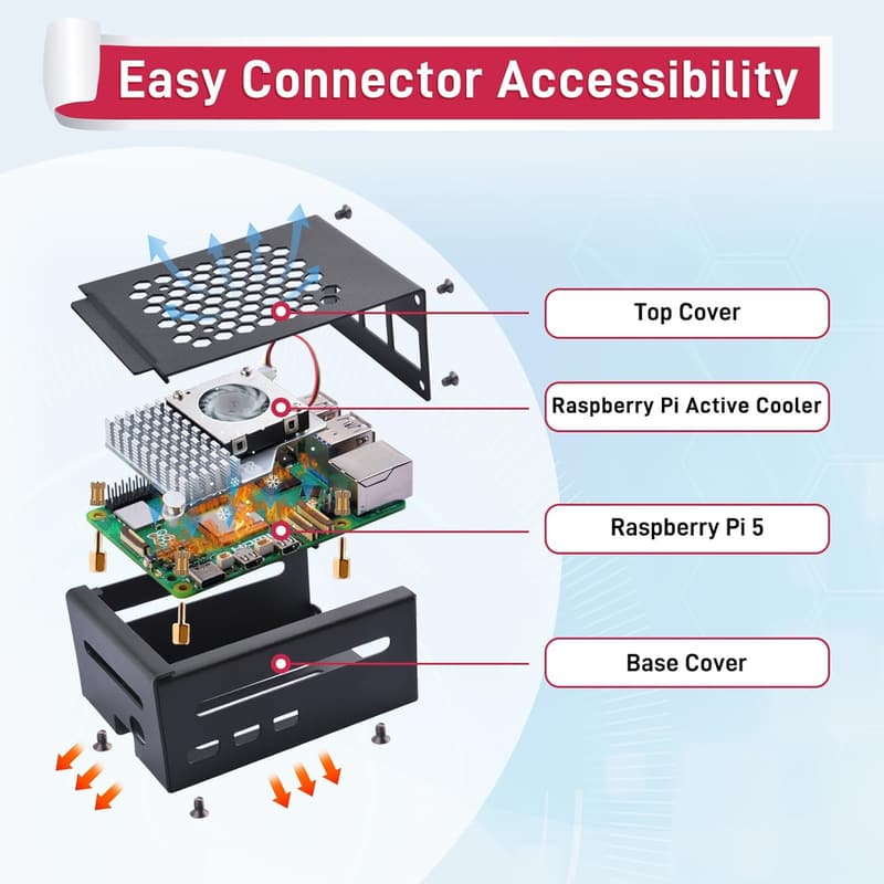 Raspberry Pi 5 Metal Case with Active Cooler & PCIe Support
