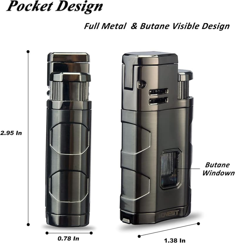 Black Triple Jet Flame Refillable Butane Windproof Lighter