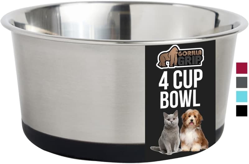 Heavy-Duty Stainless Steel Dog Bowl with Rubber Base, 32 oz