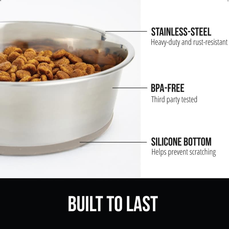 Heavy-Duty Stainless Steel Dog Bowl with Rubber Base, 32 oz