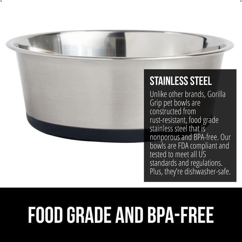 Heavy-Duty Stainless Steel Dog Bowl with Rubber Base, 32 oz