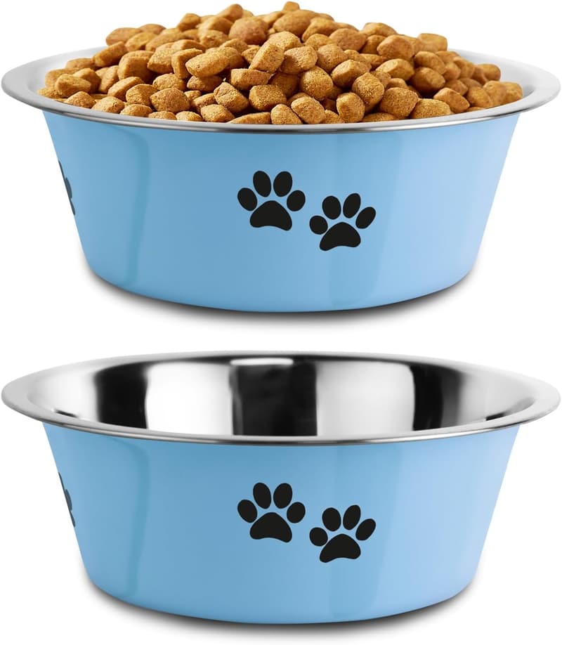 Non-Slip Stainless Steel Dog Bowls for All Breeds (Blue, 29 OZ)