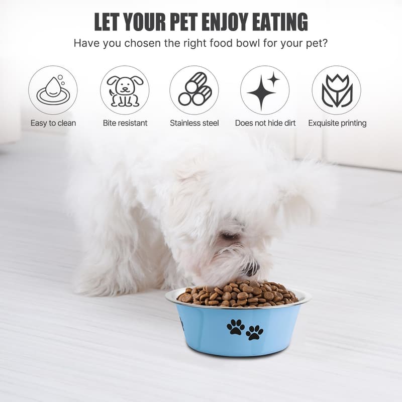 Non-Slip Stainless Steel Dog Bowls for All Breeds (Blue, 29 OZ)