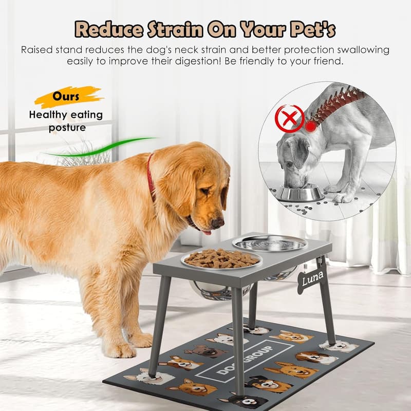 Elevated Dog Bowl Stand with 58oz Stainless Steel Bowls - Gray