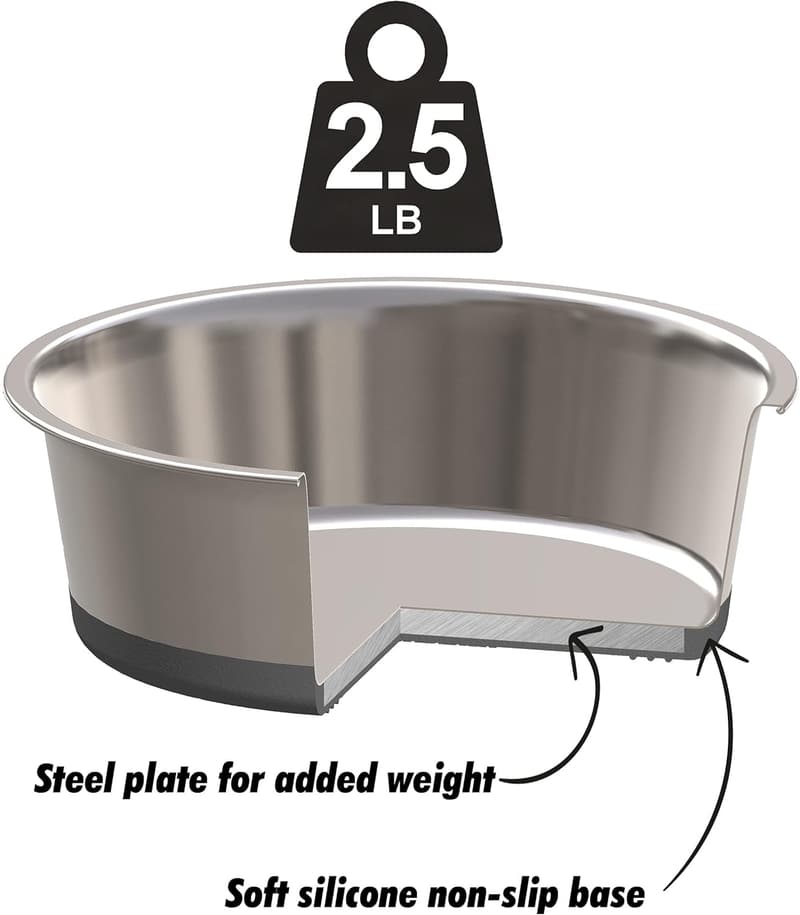 No-Slip 2.5 lb Stainless Steel Weighted Dog Bowl