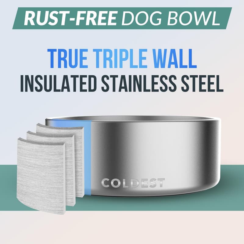 Insulated Stainless Steel Dog Bowl - Non-Slip, Spill Proof (64 oz)