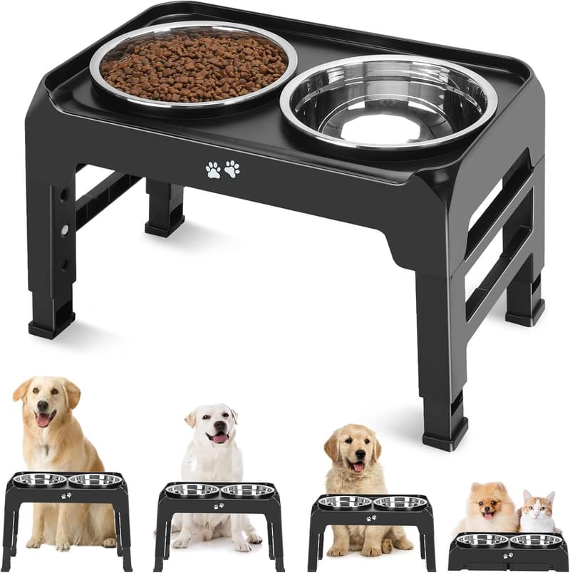 Adjustable Elevated Dog Bowls with 2 Stainless Steel Bowls