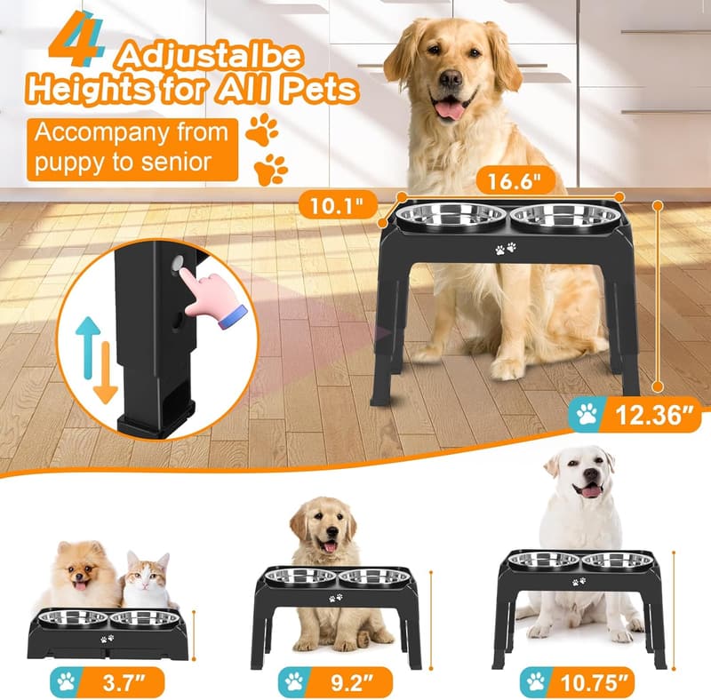 Adjustable Elevated Dog Bowls with 2 Stainless Steel Bowls