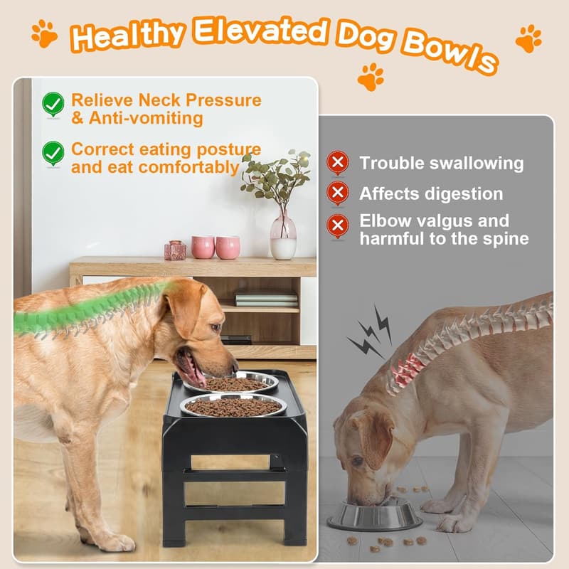 Adjustable Elevated Dog Bowls with 2 Stainless Steel Bowls