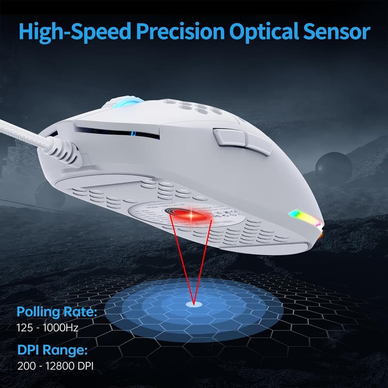 TMKB Falcon M1SE Ultralight Gaming Mouse - 12800DPI, RGB, Ergonomic