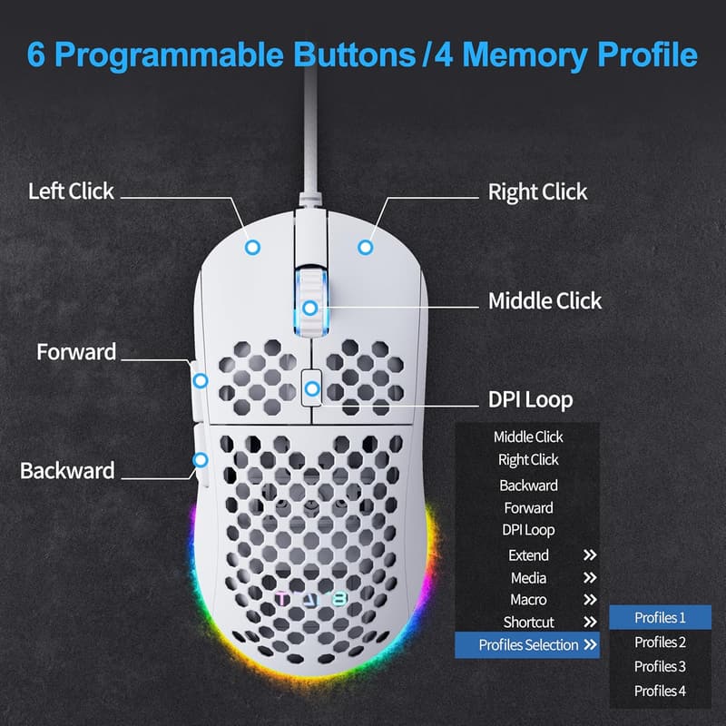 TMKB Falcon M1SE Ultralight Gaming Mouse - 12800DPI, RGB, Ergonomic