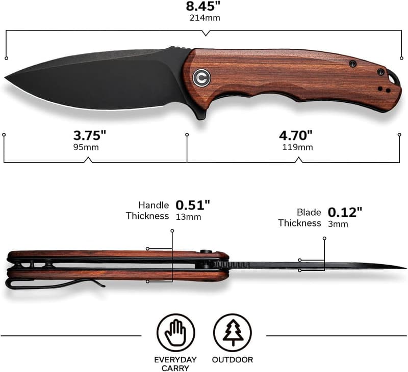 CIVIVI Praxis Folding Pocket Knife with Cuibourtia Wood Handles