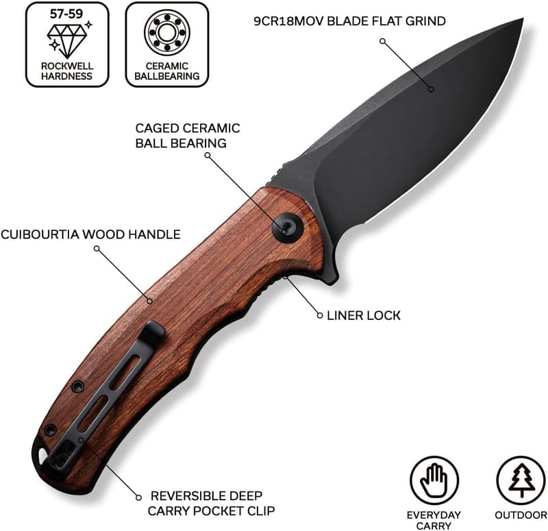 CIVIVI Praxis Folding Pocket Knife with Cuibourtia Wood Handles