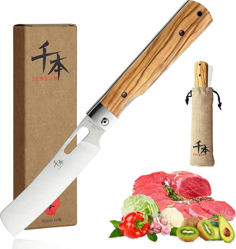 Portable Chef Knife with Olive Handle – 440A Stainless Steel
