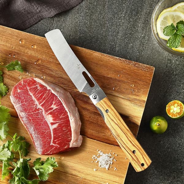 Portable Chef Knife with Olive Handle – 440A Stainless Steel