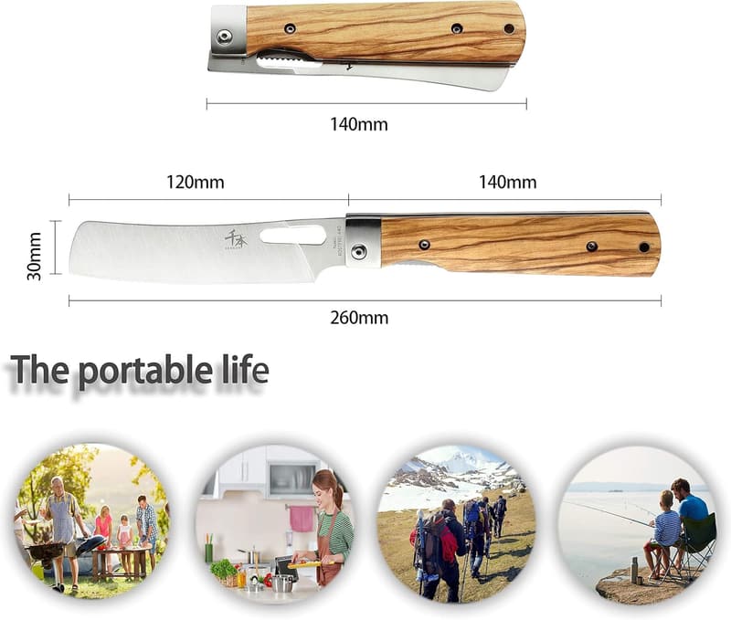 Portable Chef Knife with Olive Handle – 440A Stainless Steel