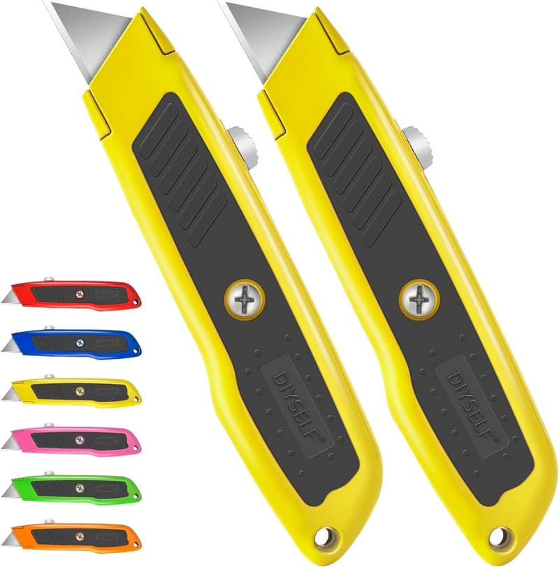 Heavy-Duty Retractable Box Cutters - 2 Pack (Yellow)