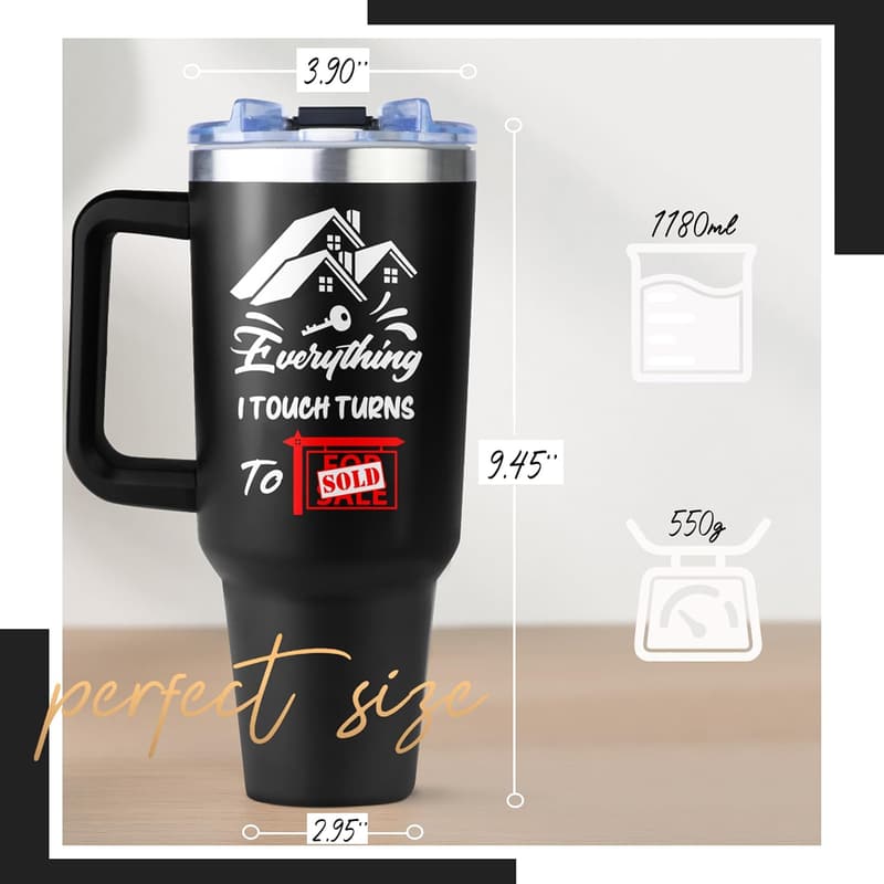 Realtor Closing Gift: 40oz Tumbler with Handle & Straw