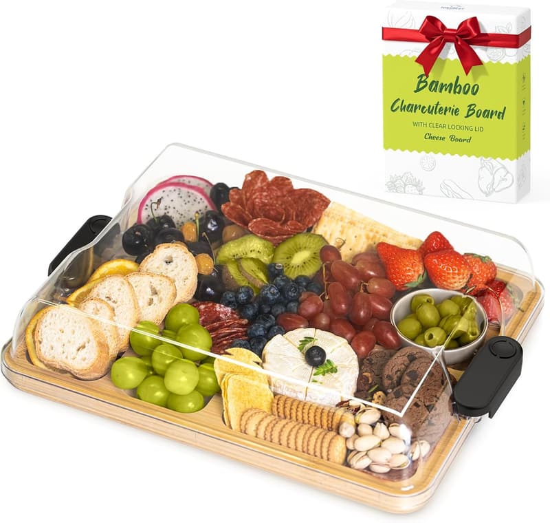 Large Bamboo Charcuterie Board with Lid - Perfect Gift for All