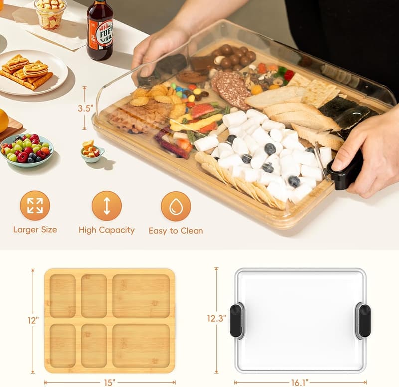 Large Bamboo Charcuterie Board with Lid - Perfect Gift for All