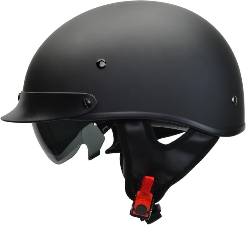 Matte Black Half Helmet with Sunshield for Men & Women