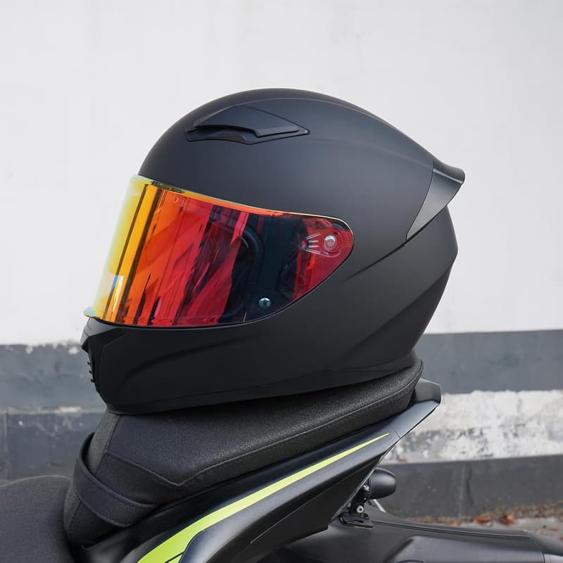 DOT Approved Full Face Motorcycle Helmet - Chrome Red, XL