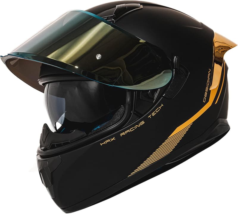 DOT Approved Matte Black Gold Obsidian Full Face Motorcycle Helmet