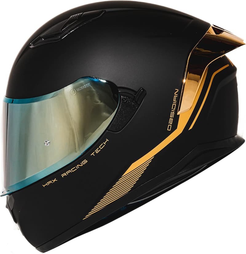 DOT Approved Matte Black Gold Obsidian Full Face Motorcycle Helmet