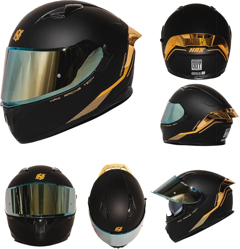 DOT Approved Matte Black Gold Obsidian Full Face Motorcycle Helmet