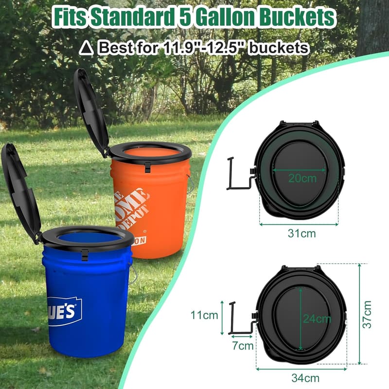 Camping Toilet Seat for 5 Gallon Buckets, Portable & Snap-On