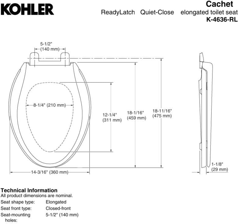 Kohler Cachet Quiet-Close Elongated Toilet Seat, White